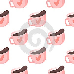 Seamless pattern coffee cups on a white background love